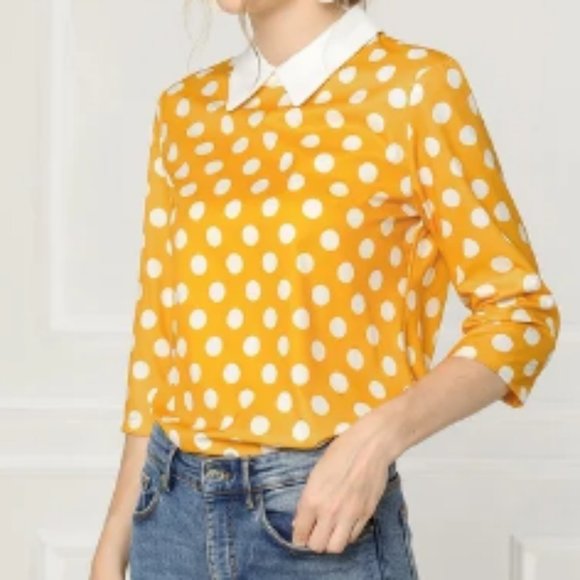 Allegra K Contrast Collar Polka Dots Blouse - Picture 1 of 8